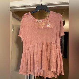 Nude pink floral & lace blouse